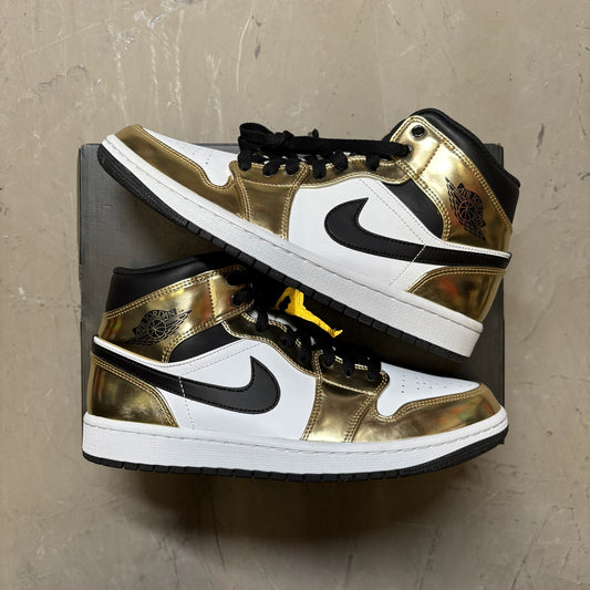 Jordan 1 Mid Metallic Gold Black White
